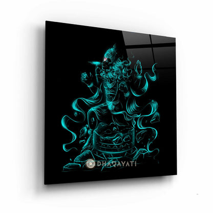 Divine Ferocity: Sri Narasimha Swamy Glass Wall Art - Embrace the Power of the Lion-Man Incarnation