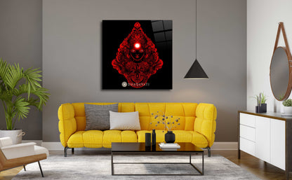 Divine Grace: Devi in Red Color Glass Wall Art for Strength and Devotion