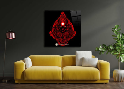 Divine Grace: Devi in Red Color Glass Wall Art for Strength and Devotion