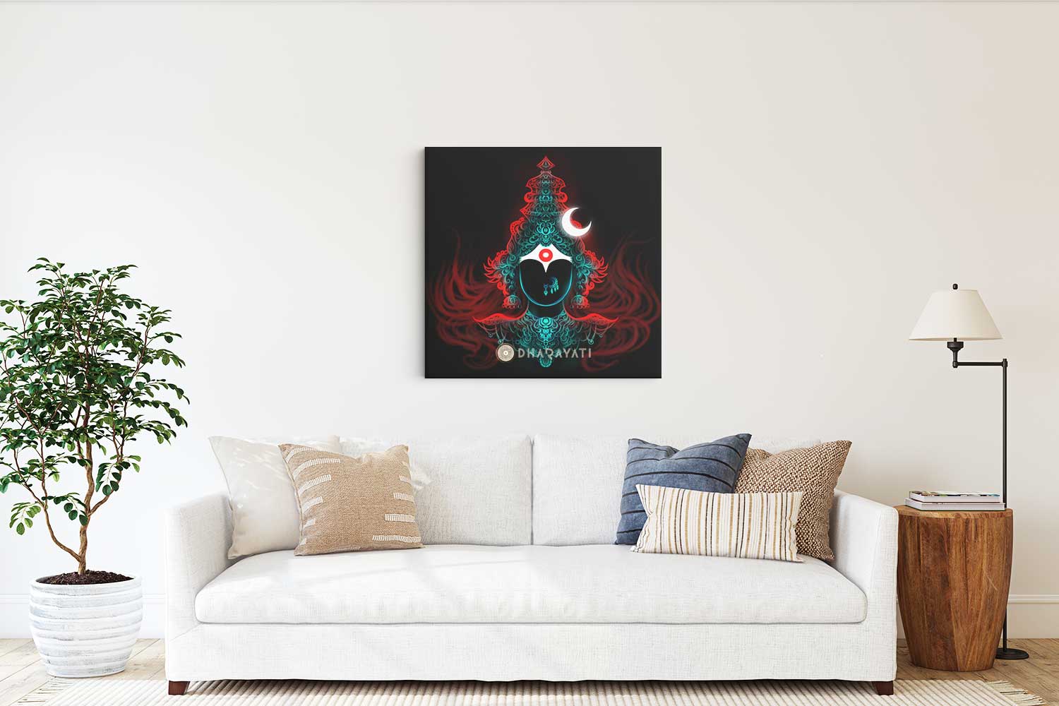 Divine Harmony: Devi in Red and Teal - Canvas Art