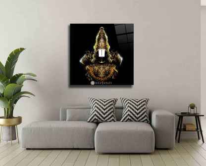 Divine Radiance: Venkateshwara Swamy Golden Glass Wall Art - Embrace the Serene Aura of the Supreme Deity