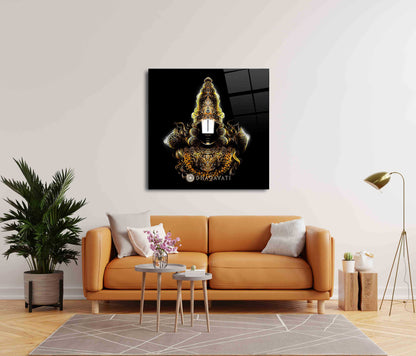 Divine Radiance: Venkateshwara Swamy Golden Glass Wall Art - Embrace the Serene Aura of the Supreme Deity