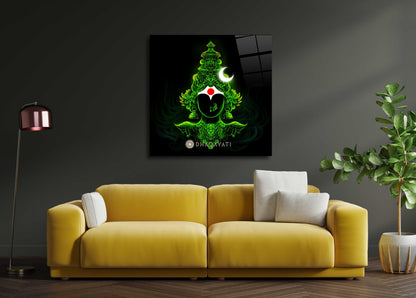 Eternal Serenity: Devi Green Color Glass Wall Art for Sacred Spaces