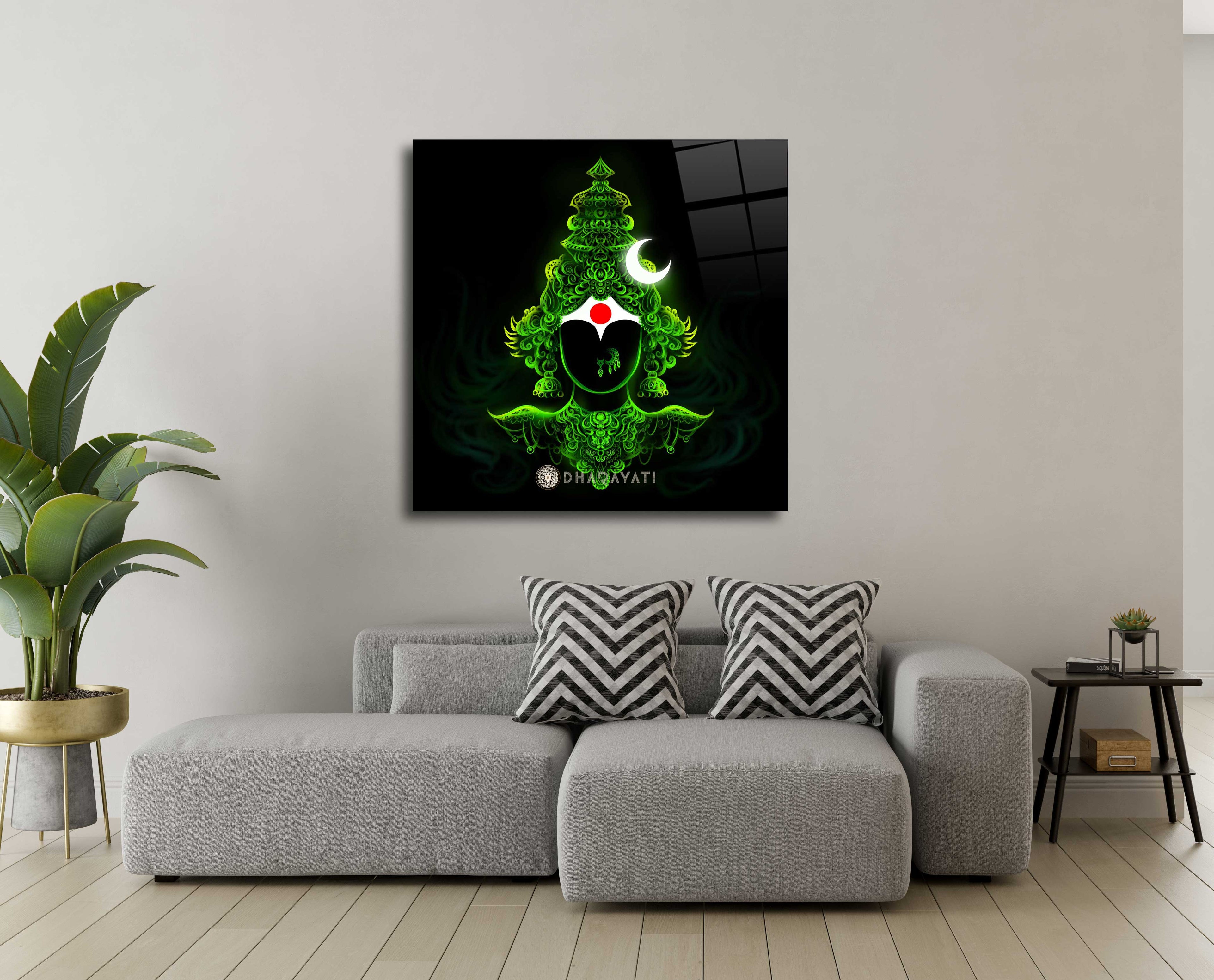 Eternal Serenity: Devi Green Color Glass Wall Art for Sacred Spaces