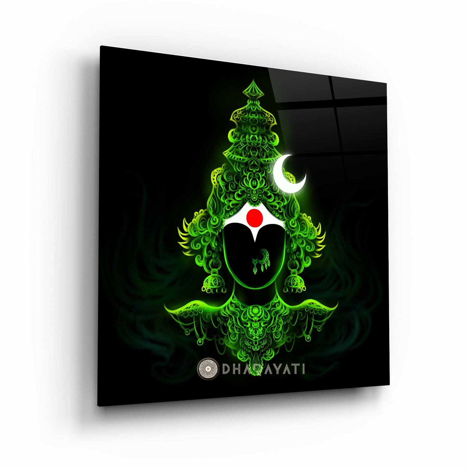 Eternal Serenity: Devi Green Color Glass Wall Art for Sacred Spaces