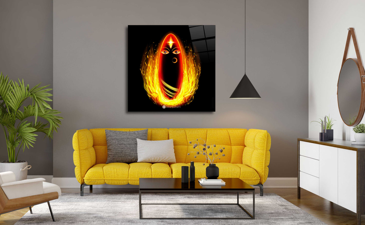 Linga Bhairavi with Flames Glass Wall Art - Fiery Transformative Energy