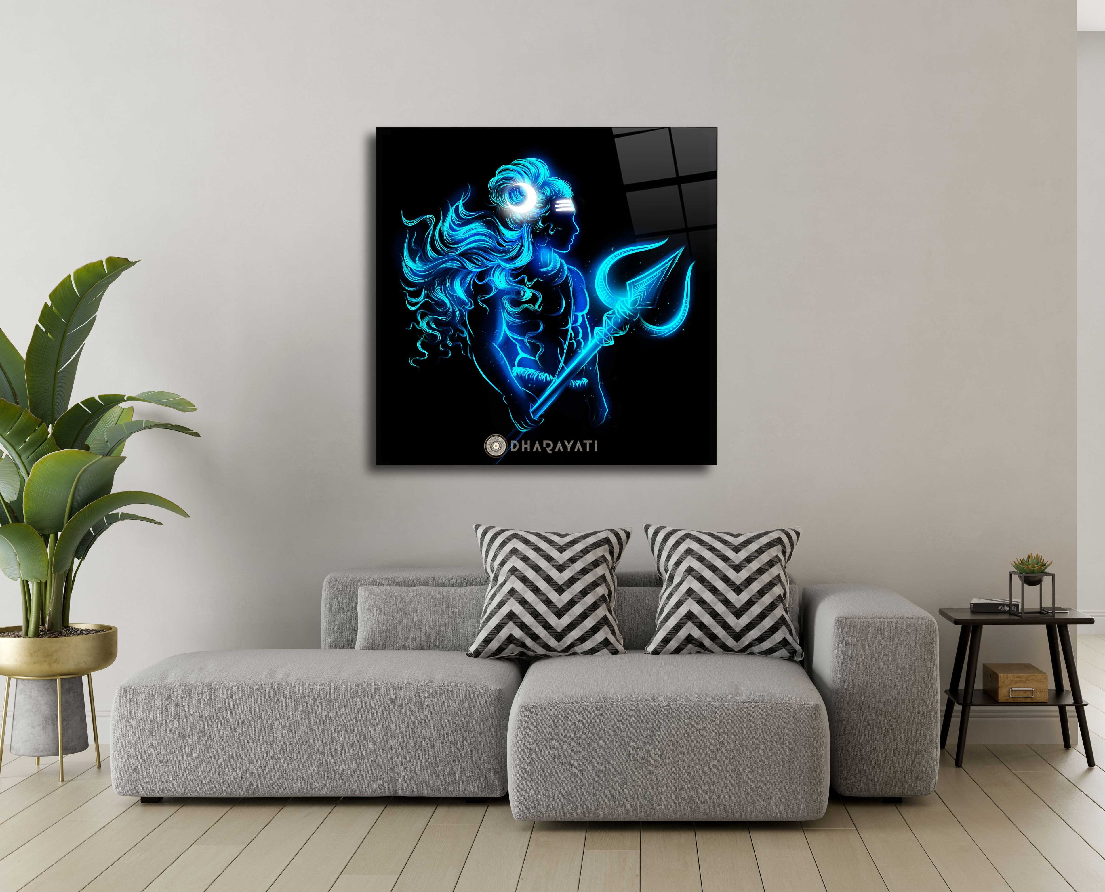 Shiva With Trishul | Glass Wall Art