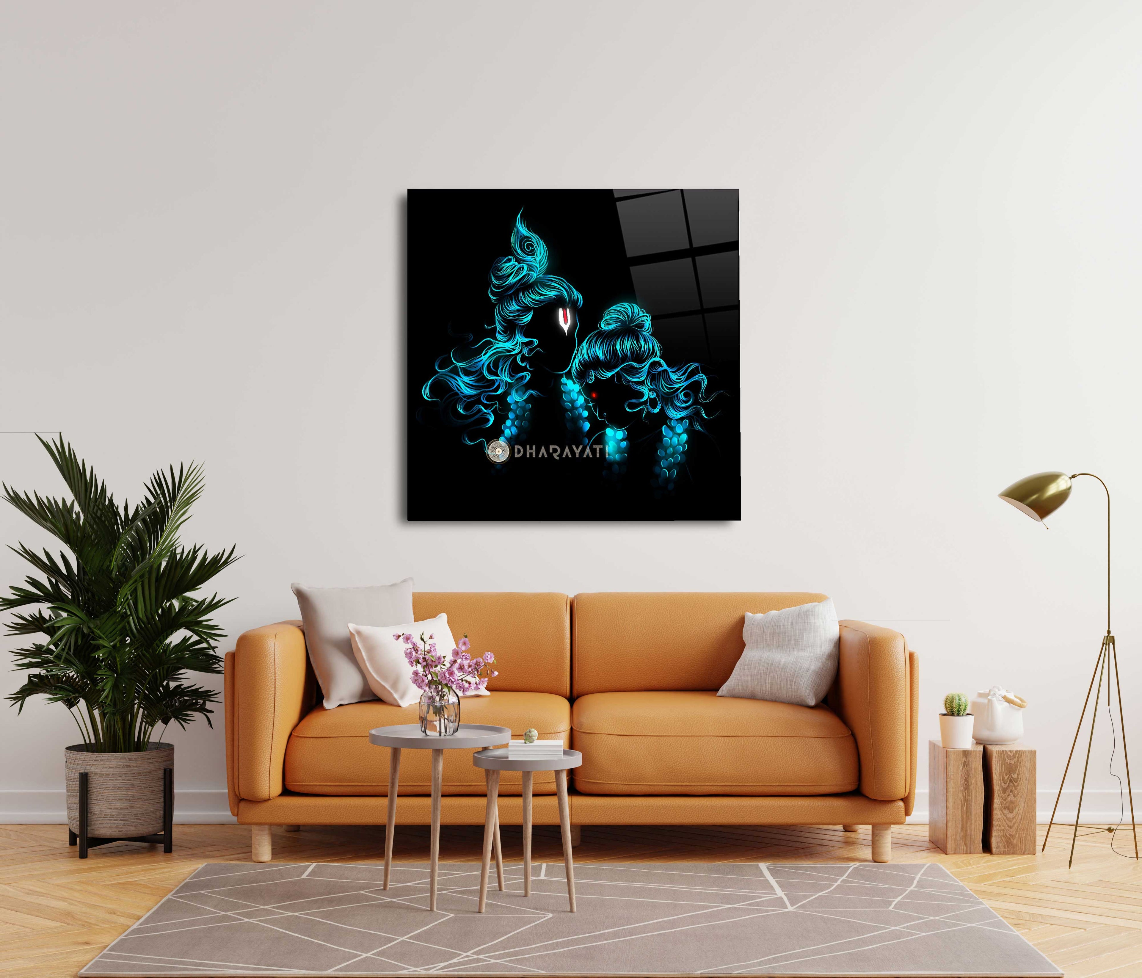 Radha Krishna Teal | Glass Wall Art