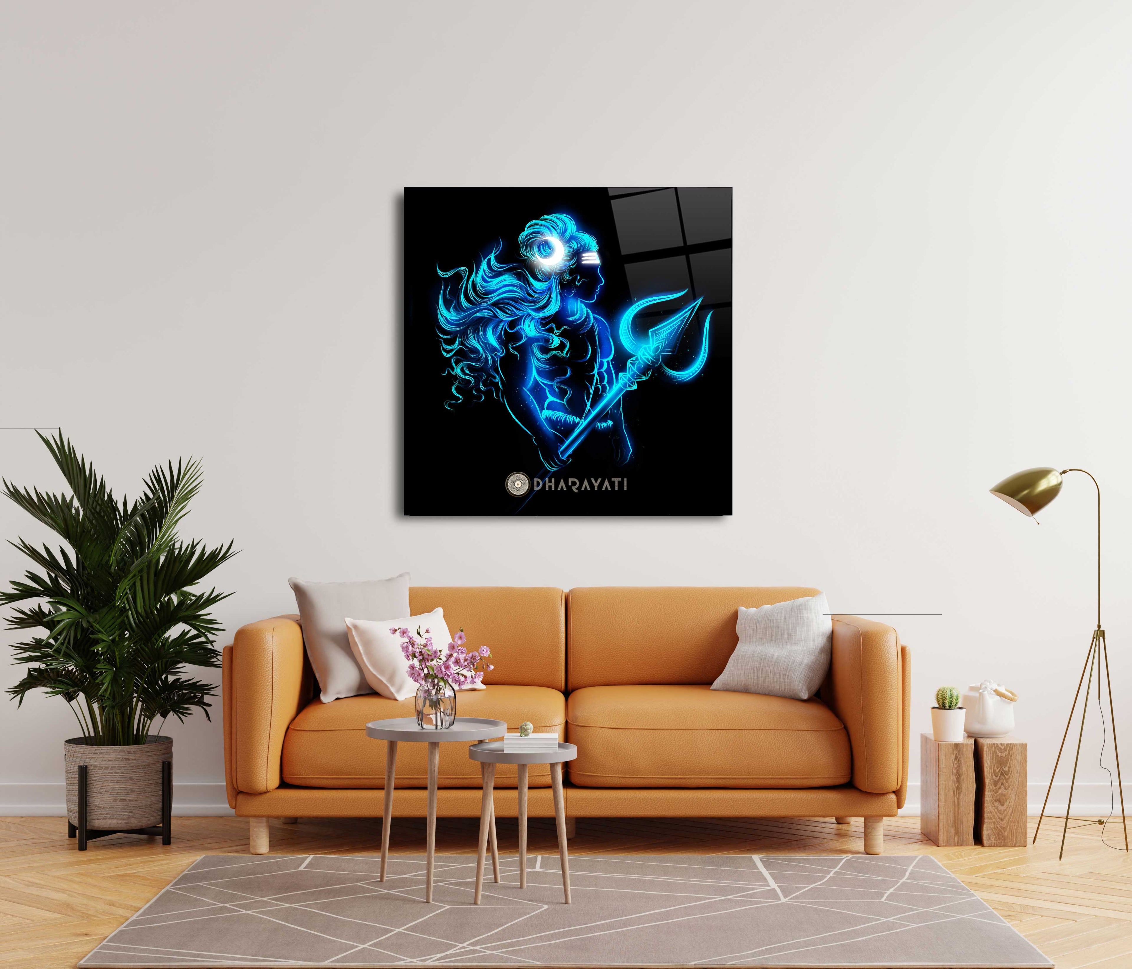 Shiva With Trishul | Glass Wall Art