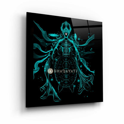 Lord Vishnu Kurma Avatar Glass Wall Art - Embrace the Divine Harmony