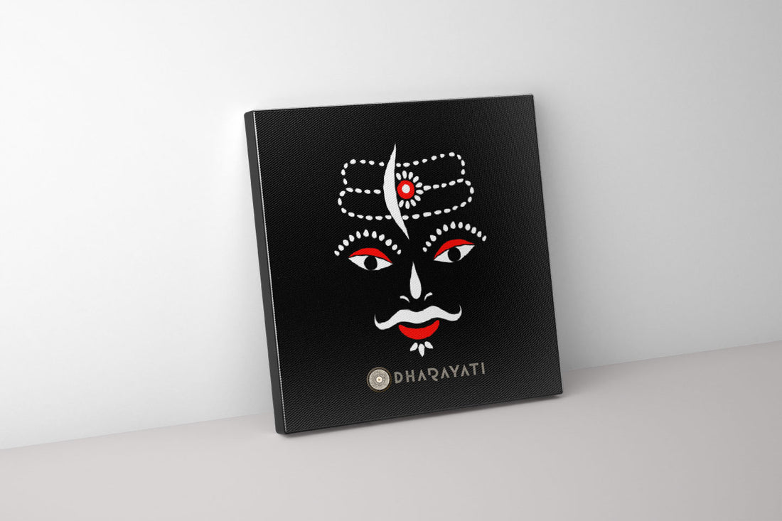 Majestic Mahakal: Striking Outline on Black Background - Iconic Canvas Art