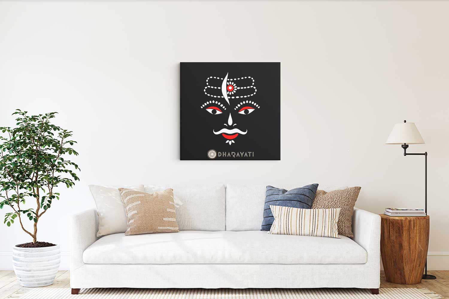 Majestic Mahakal: Striking Outline on Black Background - Iconic Canvas Art