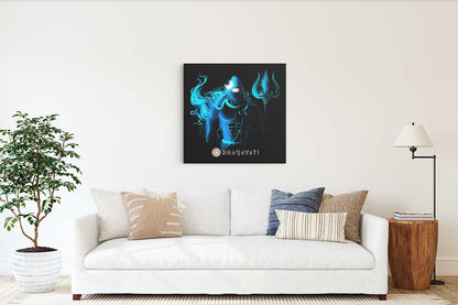 Mystical Majesty: Lord Shiva with Trishul in Blue - Spiritual Canvas Art