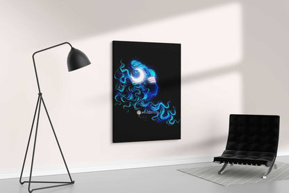 Celestial Majesty: Mahadev with Moon Crown - Serene Blue Canvas Art