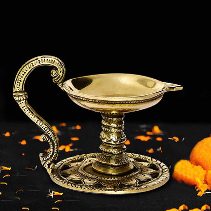 Brass Lotus Engraved Aarti Deepak