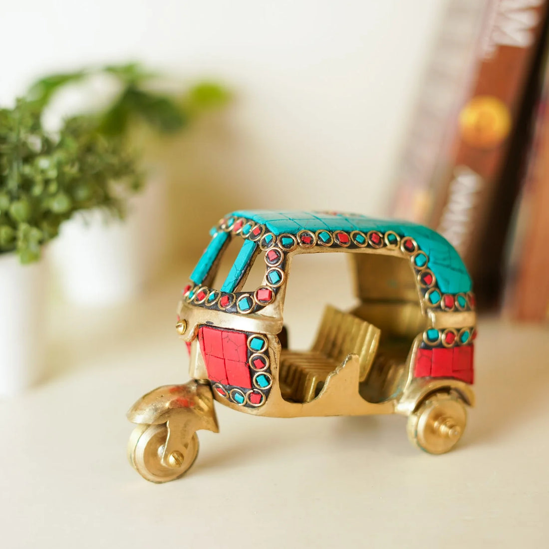 Brass Auto Rickshaw with Stonework