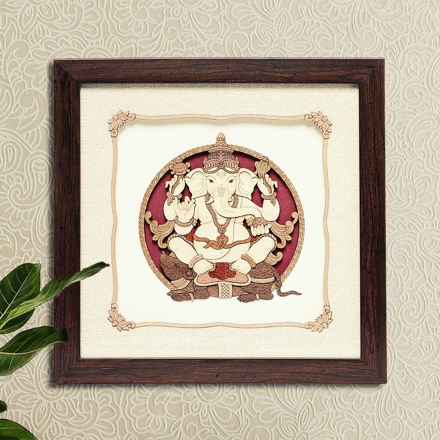 Mushak Ganesha Wood Art Frame