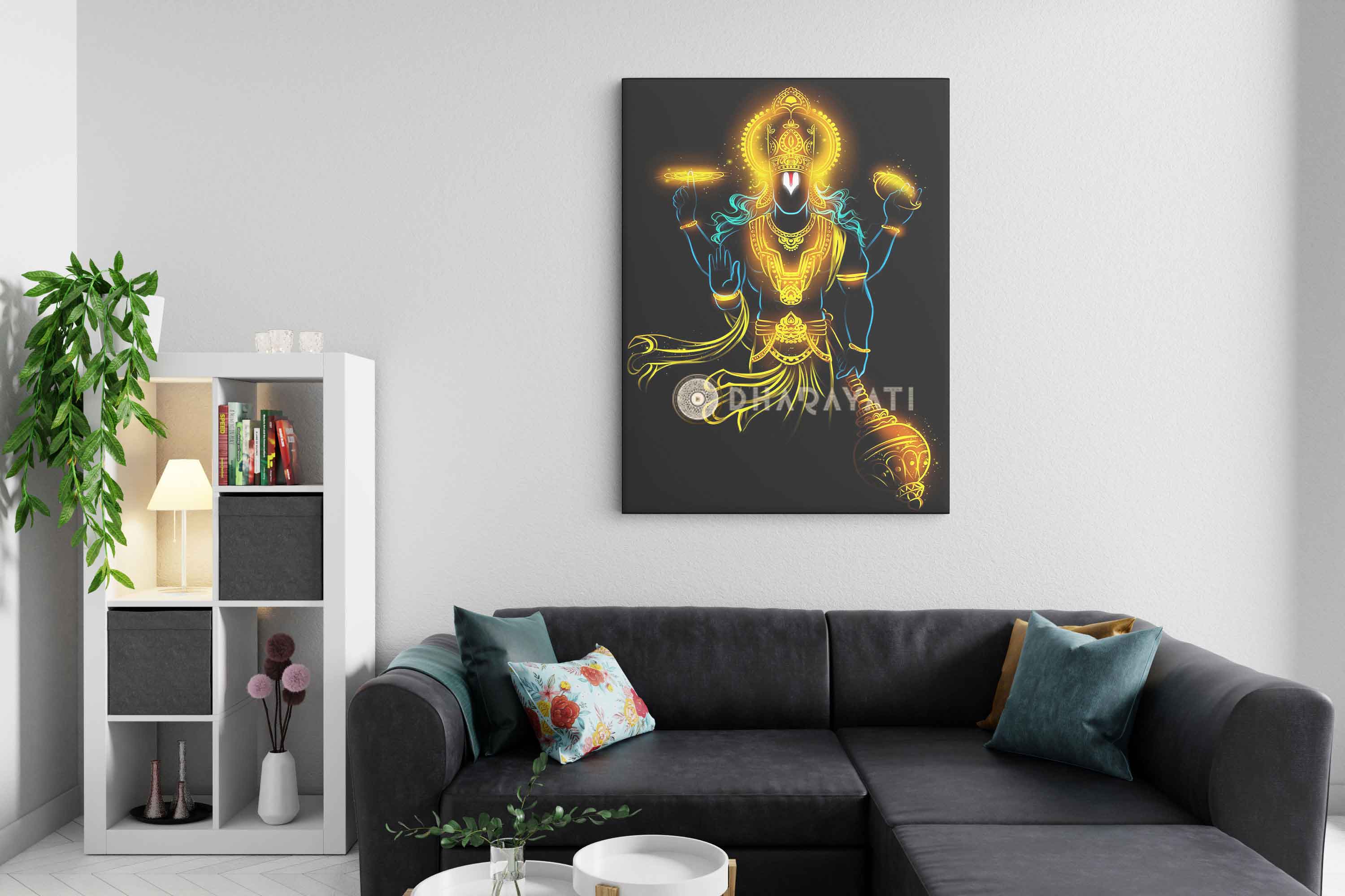 The Supreme Protector: Lord Vishnu with Shankha, Chakra, and Gada | Divine Canvas Art