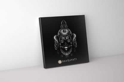 Transcendent Stillness: Smiling Mahakal in Black and White - Canvas Art