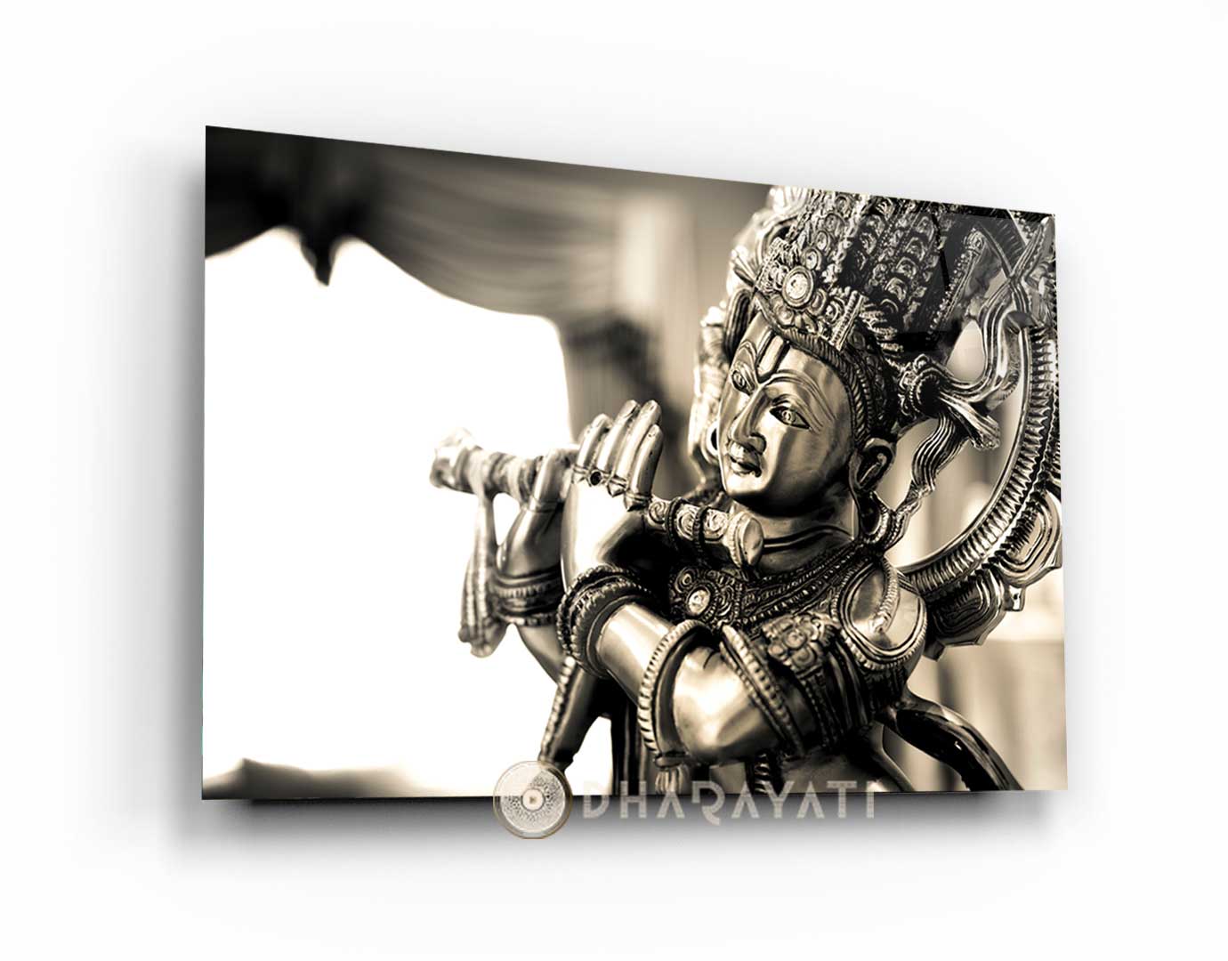 Divine Radiance: Lord Krishna Idol Glass Wall Art