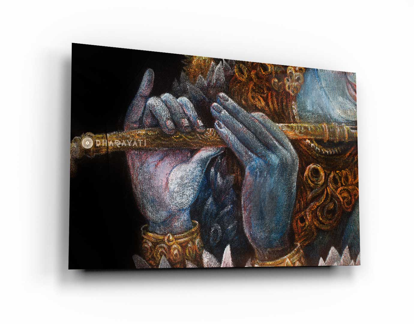 Melodies of Divinity: Lord Krishna Flute Glass Wall Art for Serenity