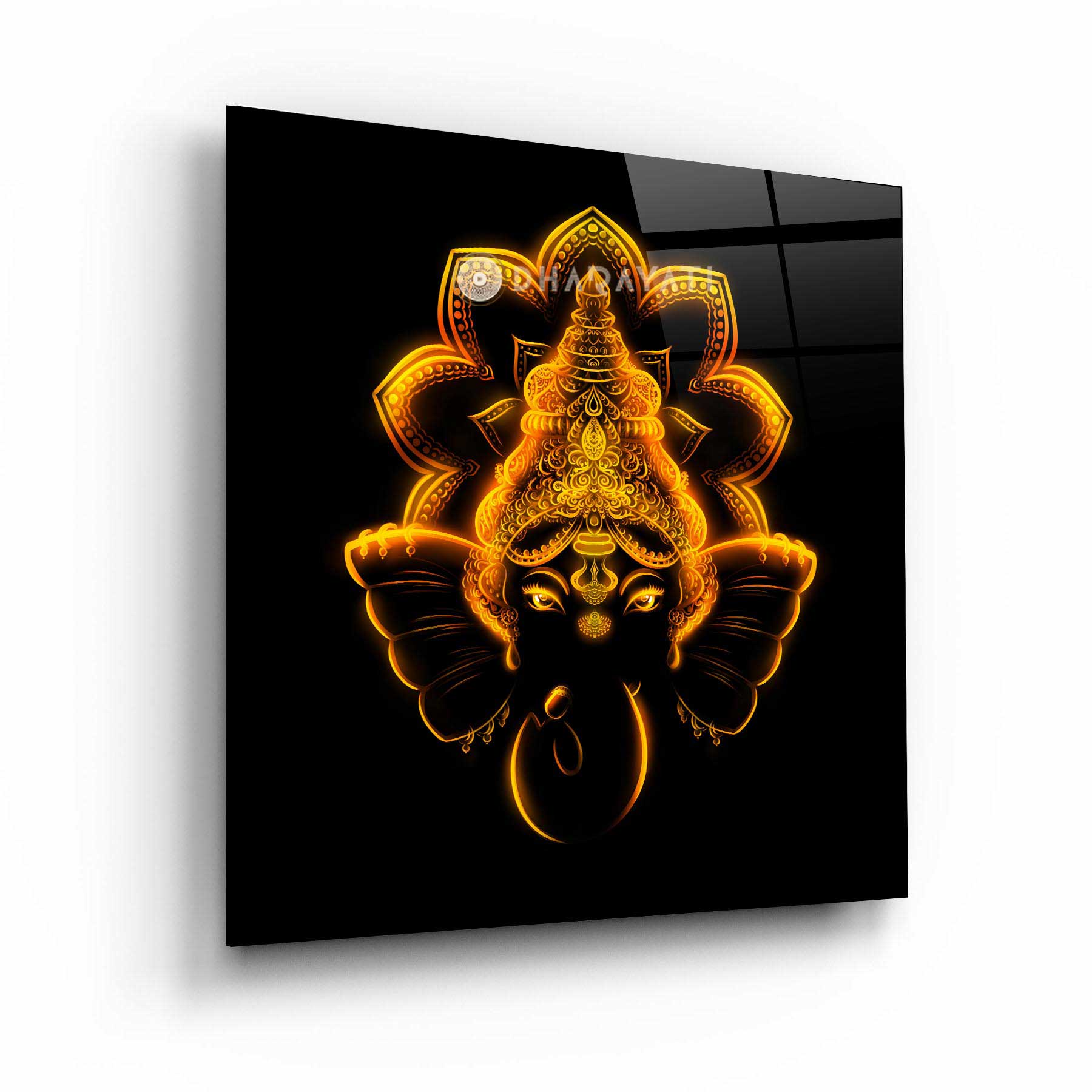 Divine Blessings: Lord Ganesh Face Glass Wall Art for Prosperity and Remover of Obstacles