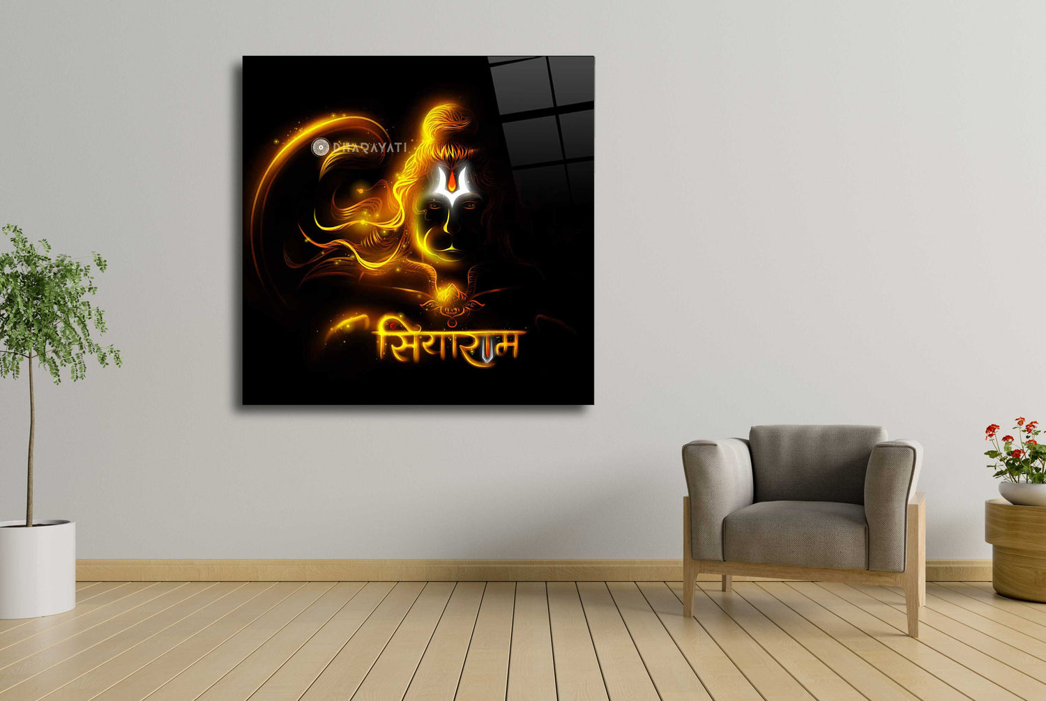 Devotion Embodied: Lord Hanuman Glass Wall Art for Strength and Protection