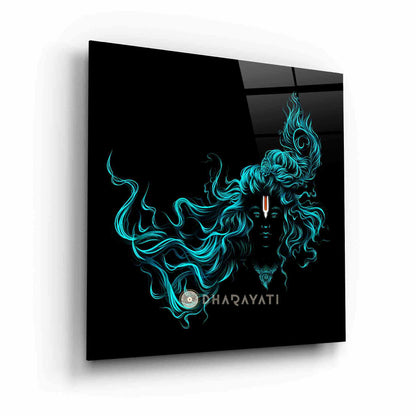 Lord Krishna Teal Color  | Glass Wall Art