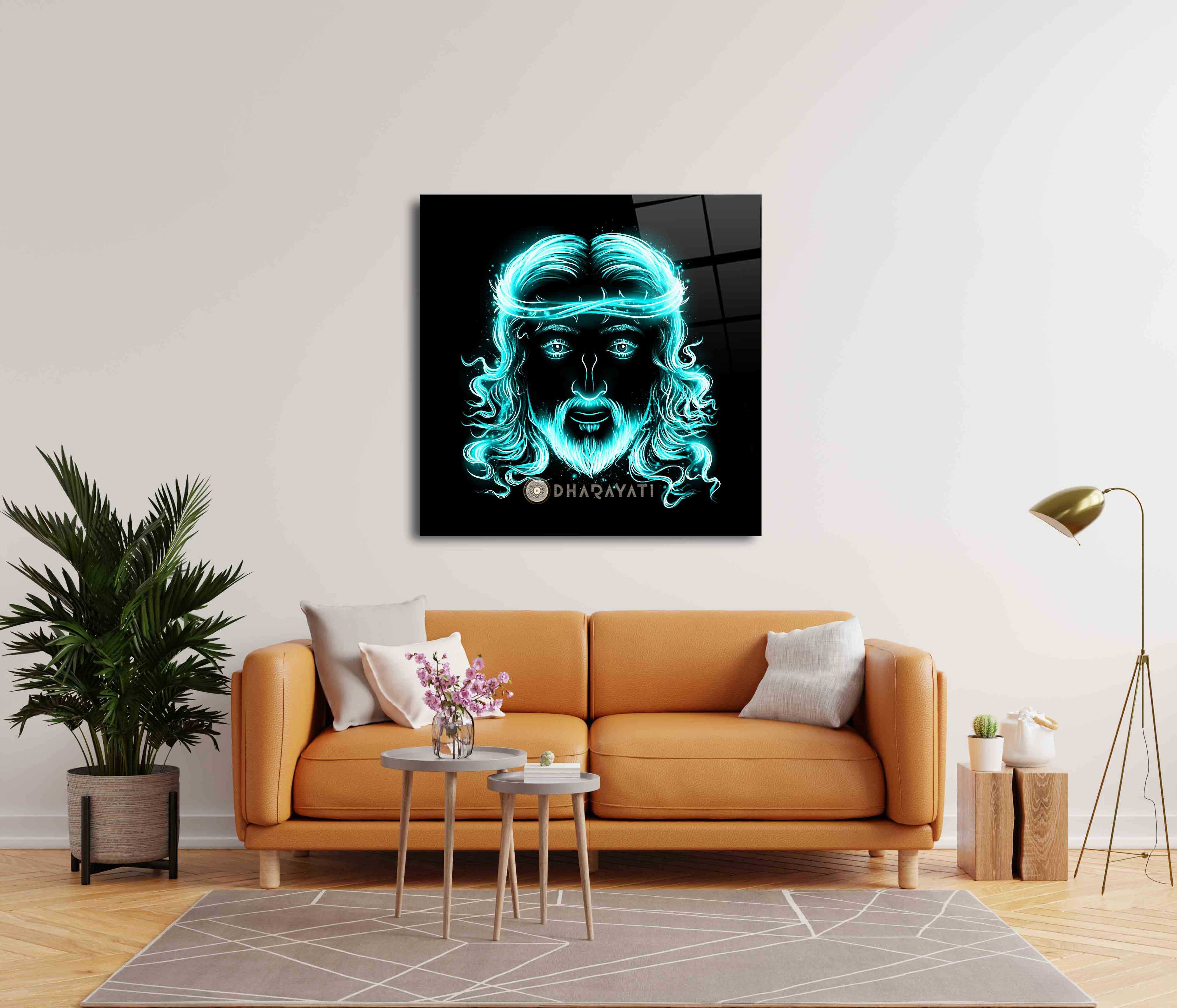 Jesus Christ Teal Color | Glass Wall Art