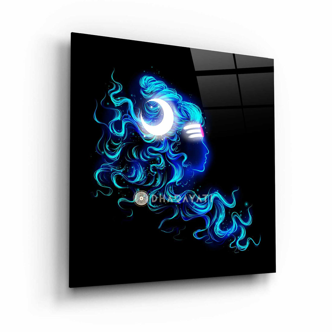 Mystic Glow: Lord Shiva with Crescent Moon Glass Wall Art