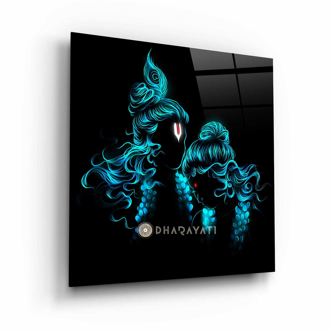 Radha Krishna Teal | Glass Wall Art