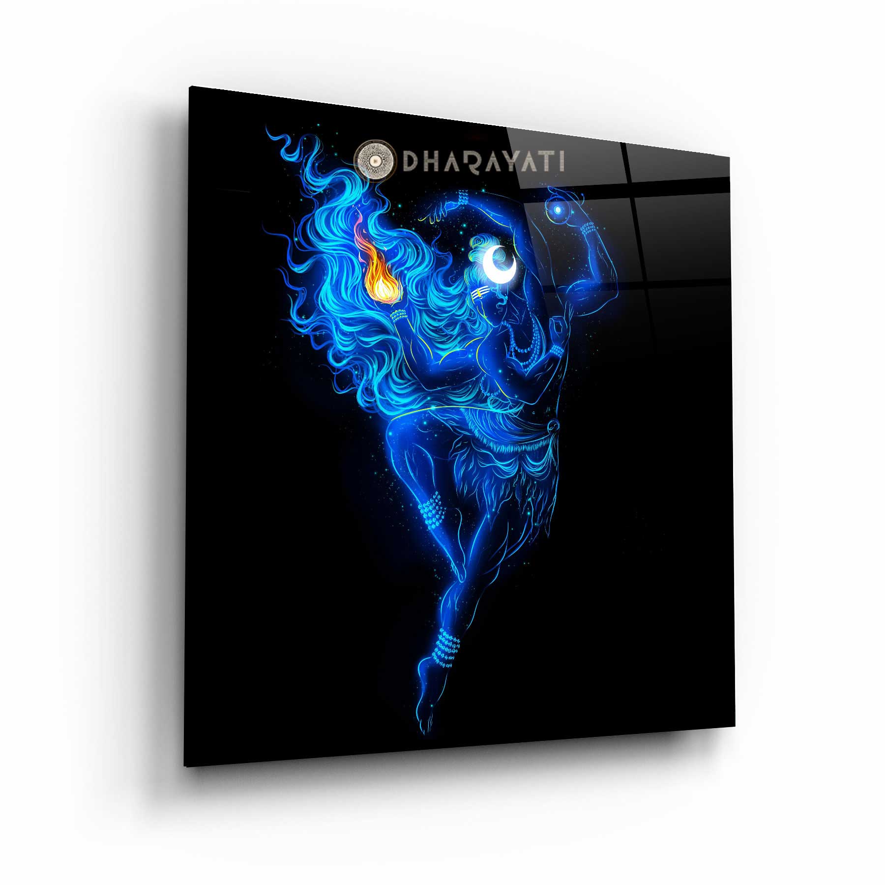 Lord Shiva with Four Hands and Fiery Emblem Glass Wall Art