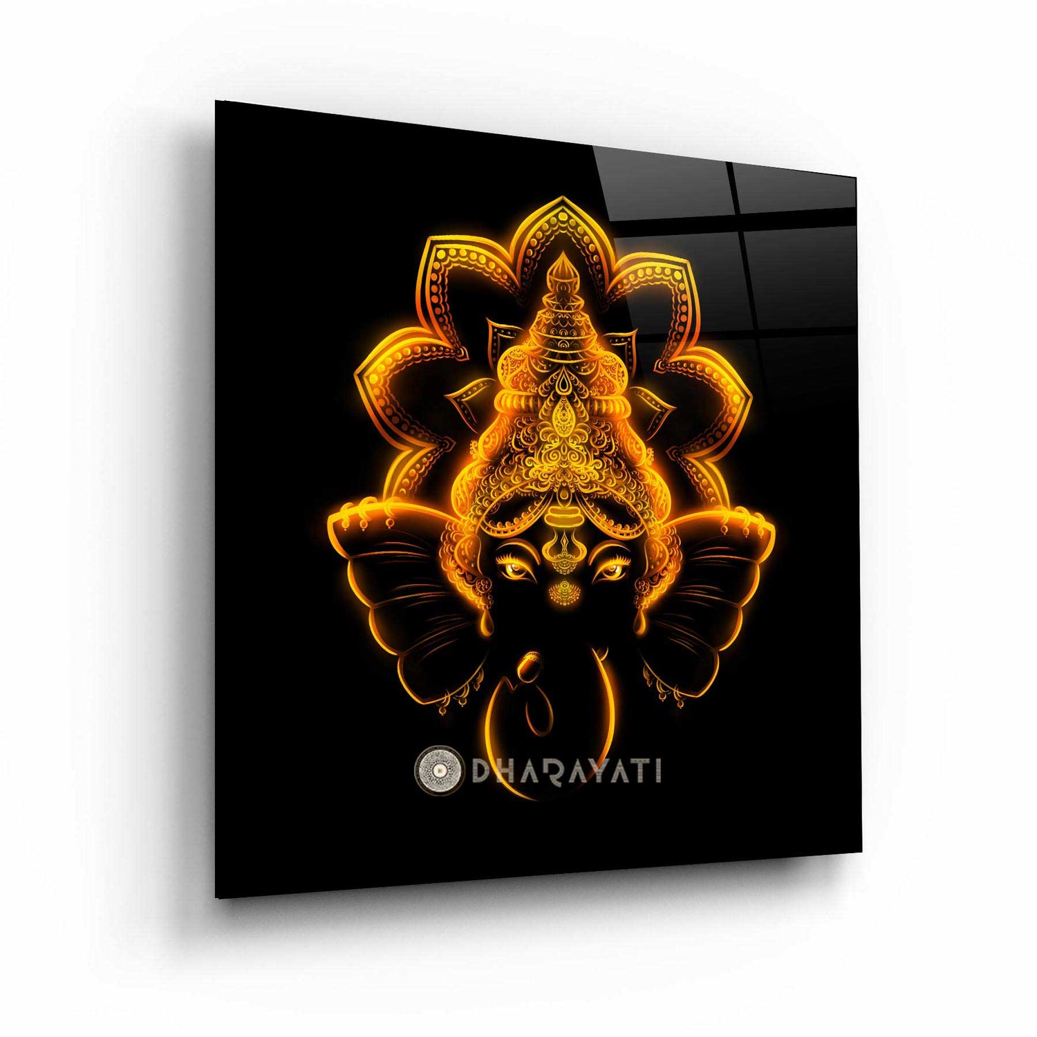 Divine Yellow: Lord Ganesha Glass Wall Art for Prosperity and Wisdom