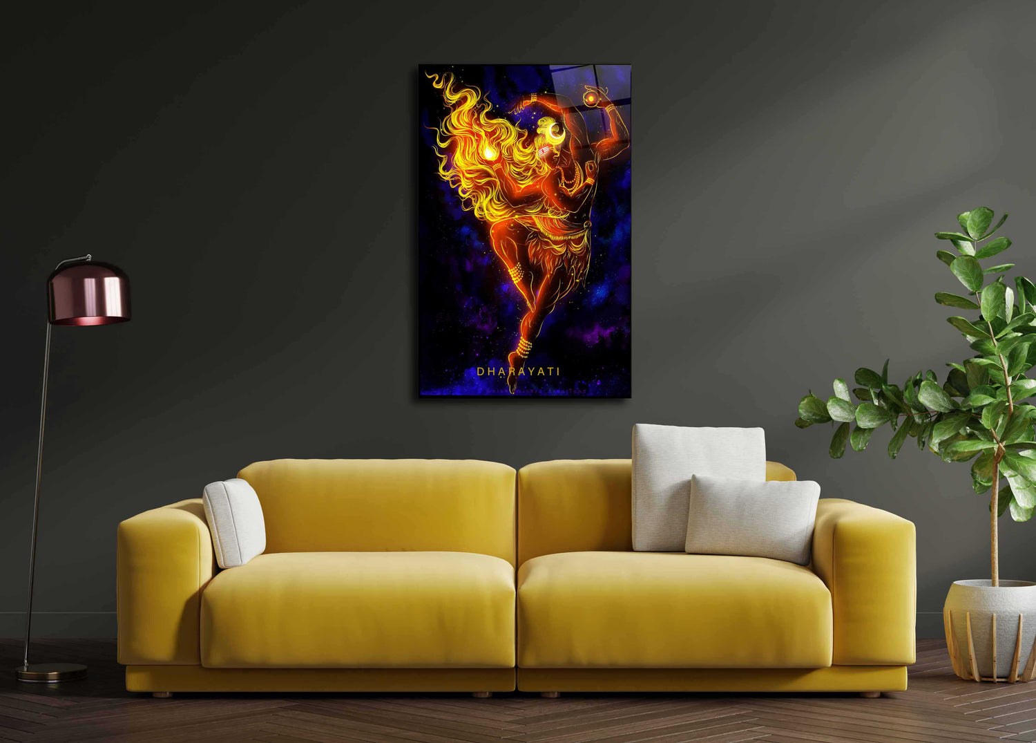 Lord Shiva with Four Hands and Sacred Fire Glass Wall Art - Embrace the Cosmic Energy