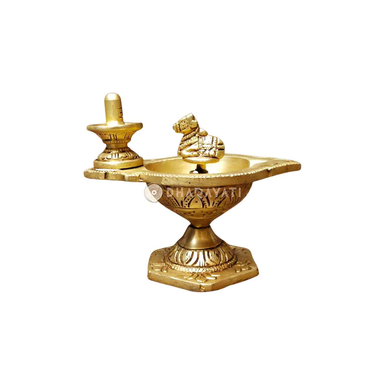 Brass Diya Featuring Lingam and Nandi