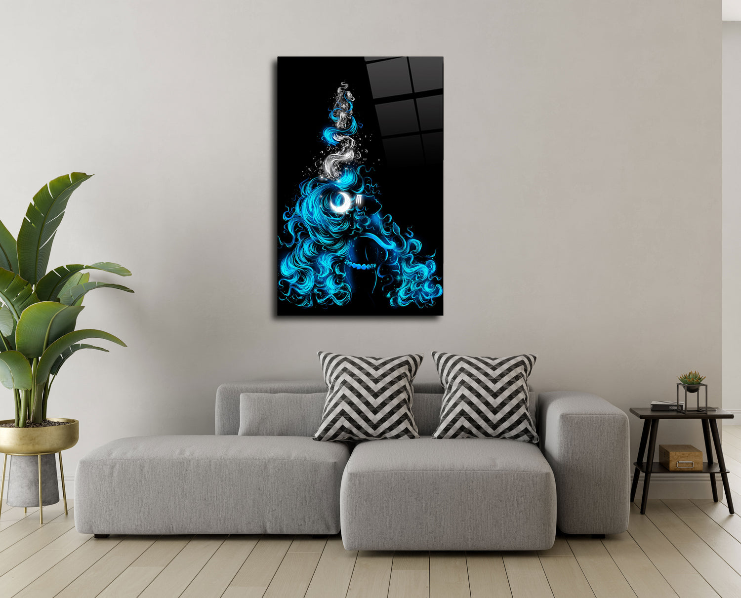 Lord Shiva Glass Wall Art Blue and White with Ganga Devi - Serene Beauty Unveiled