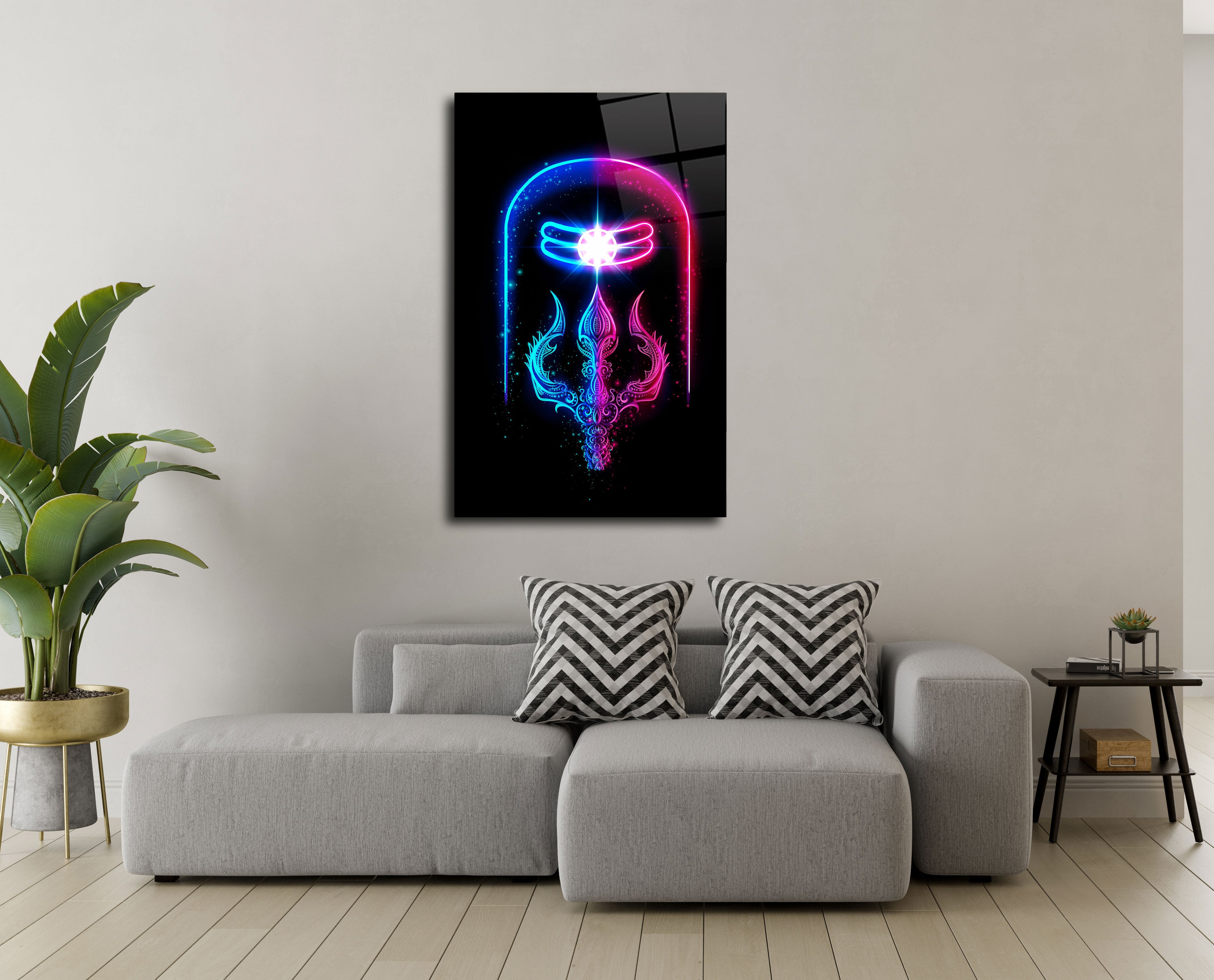 Lord Shiva Lingam and Trishul Glass Wall Art - Symbolic Divine Energy