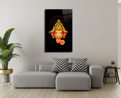 Ganesha Face with Black Background Glass Wall Art - Embrace Divine Energy