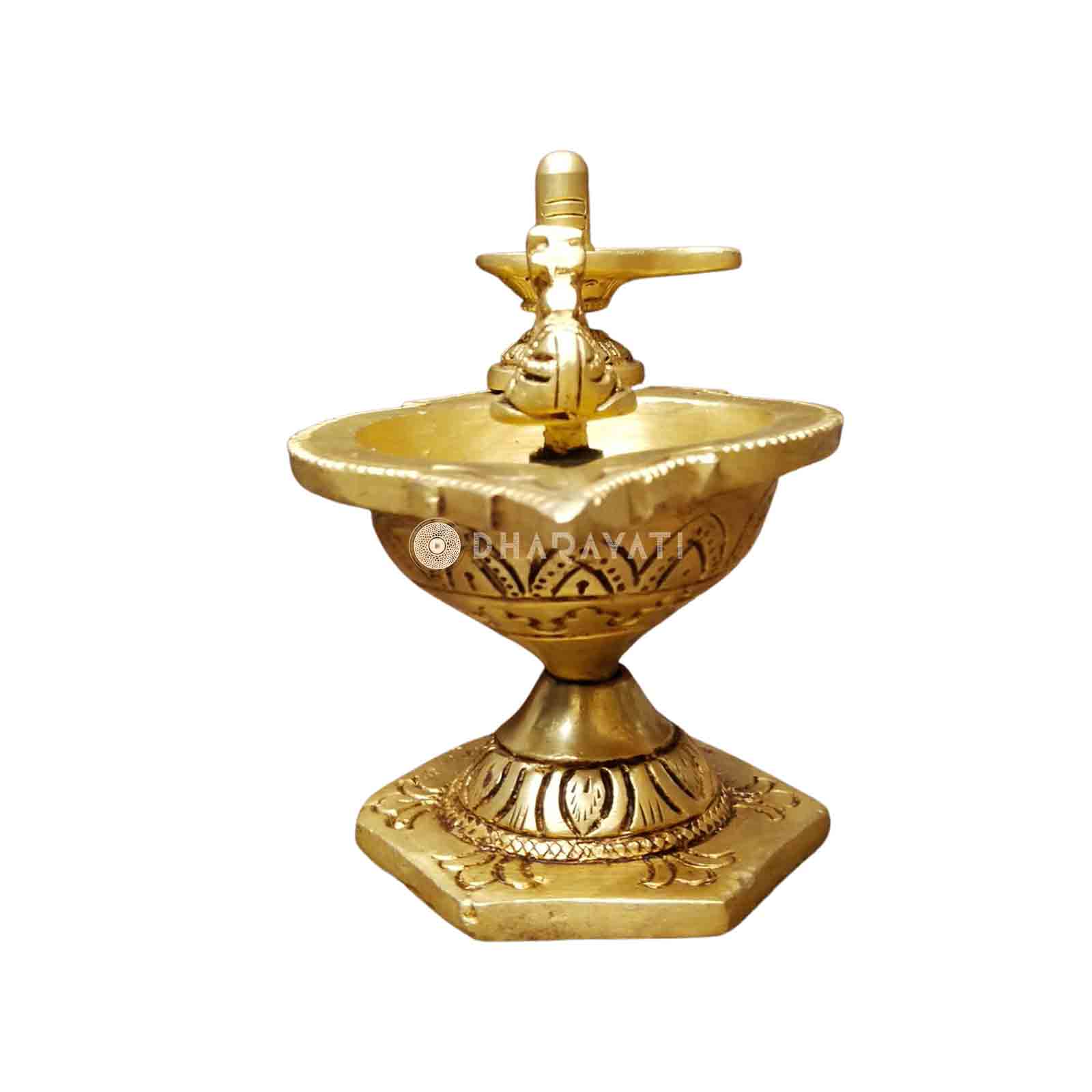 Brass Diya Featuring Lingam and Nandi