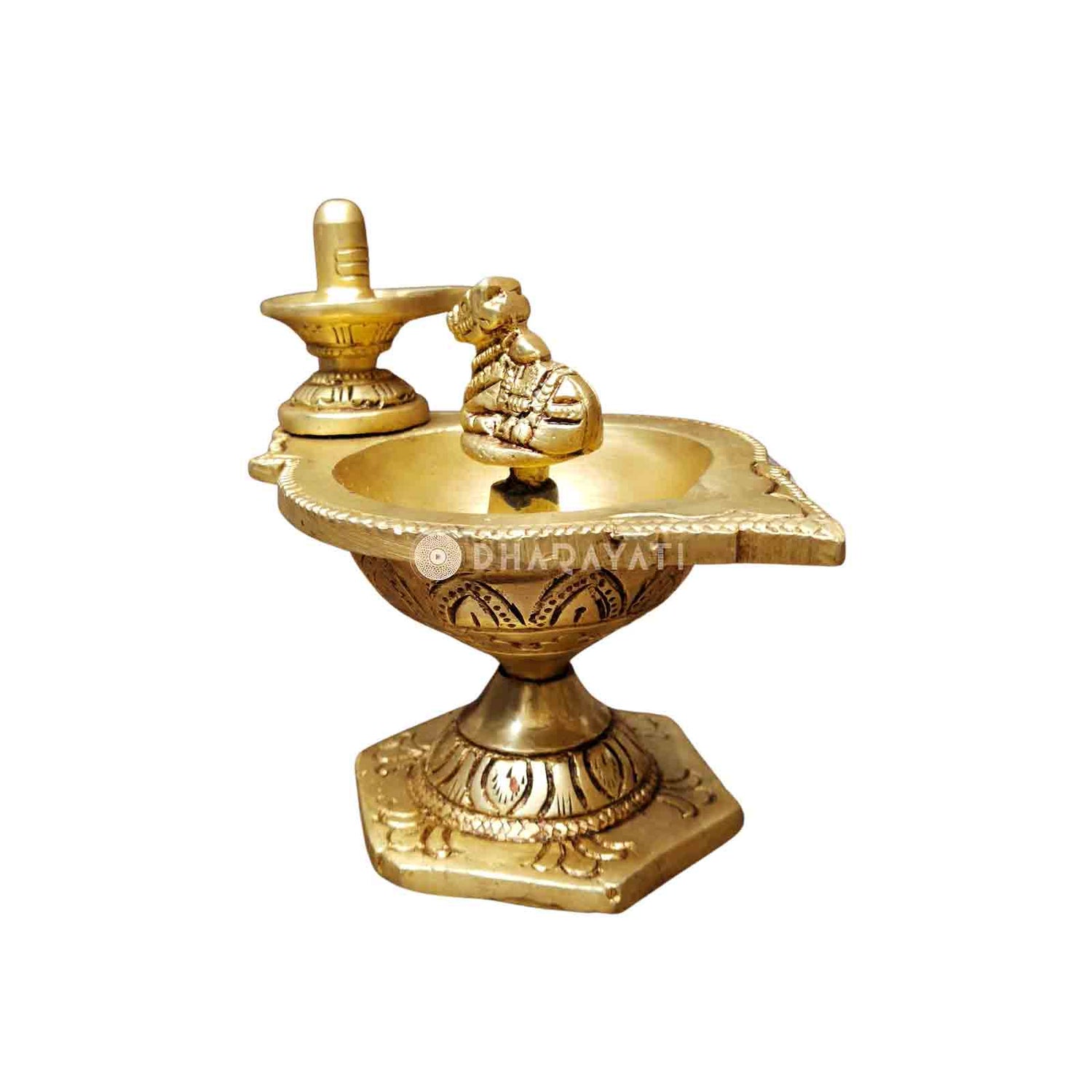 Brass Diya Featuring Lingam and Nandi