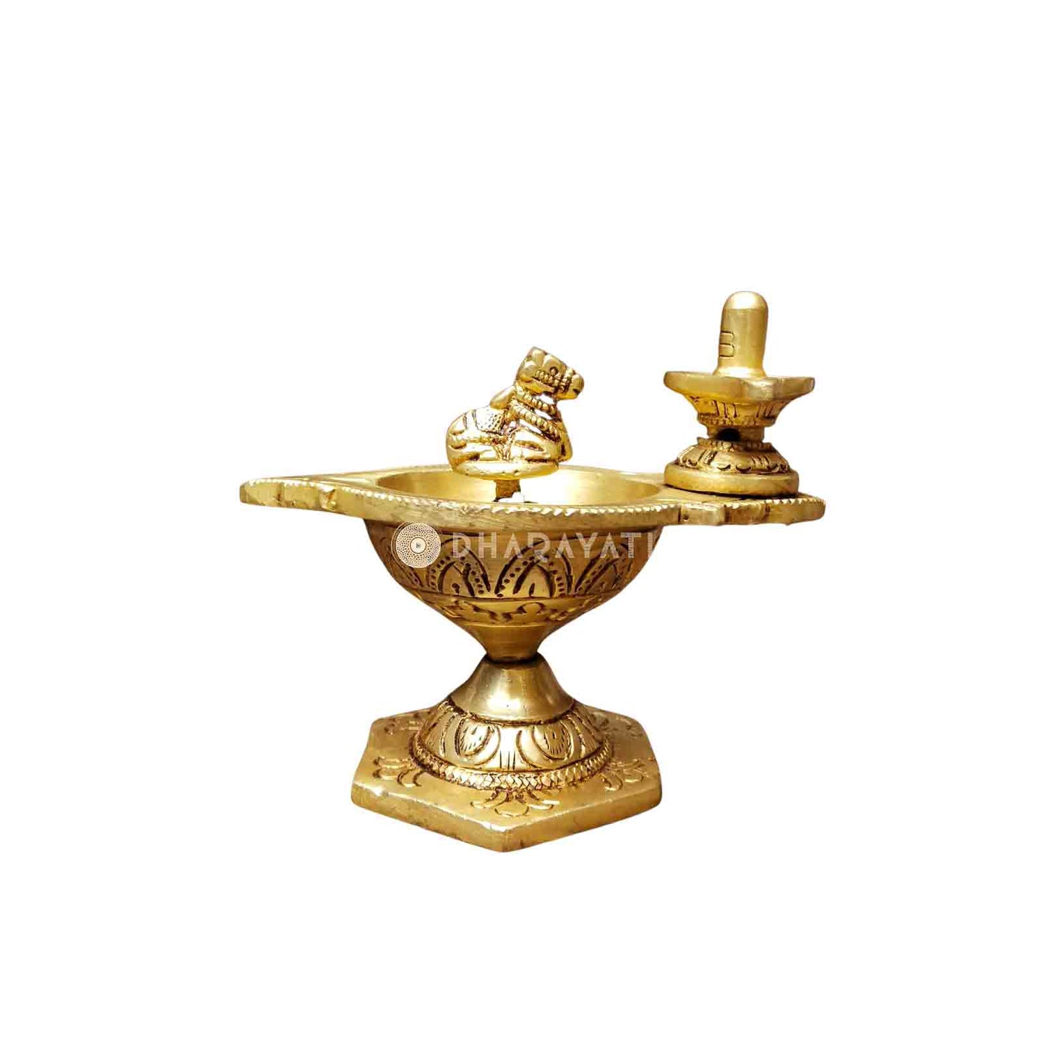 Brass Diya Featuring Lingam and Nandi