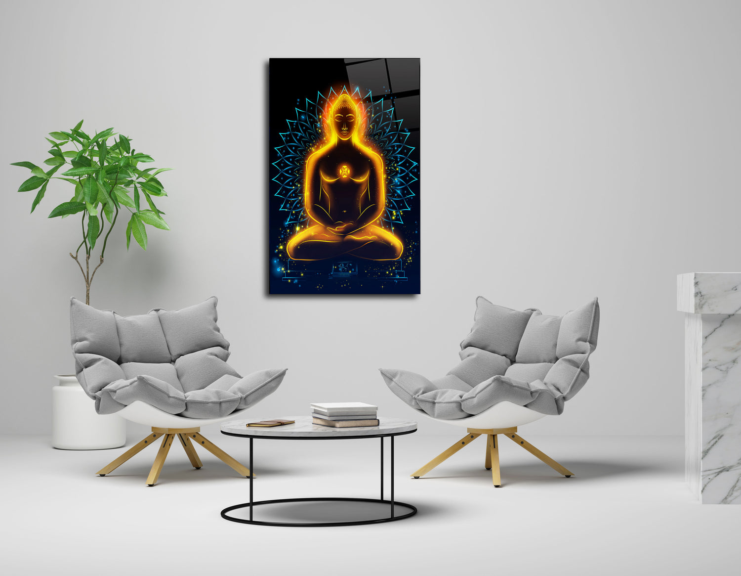 Mahavir in Meditation Glass Wall Art - Serene Enlightenment