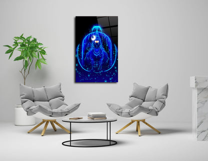 Sacred Flow: Lord Shiva in Blue with Ganga Glass Wall Art - Cosmic Serenity Embodied