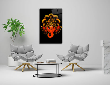 Ganesha Face with Black Background Glass Wall Art - Embrace Divine Energy