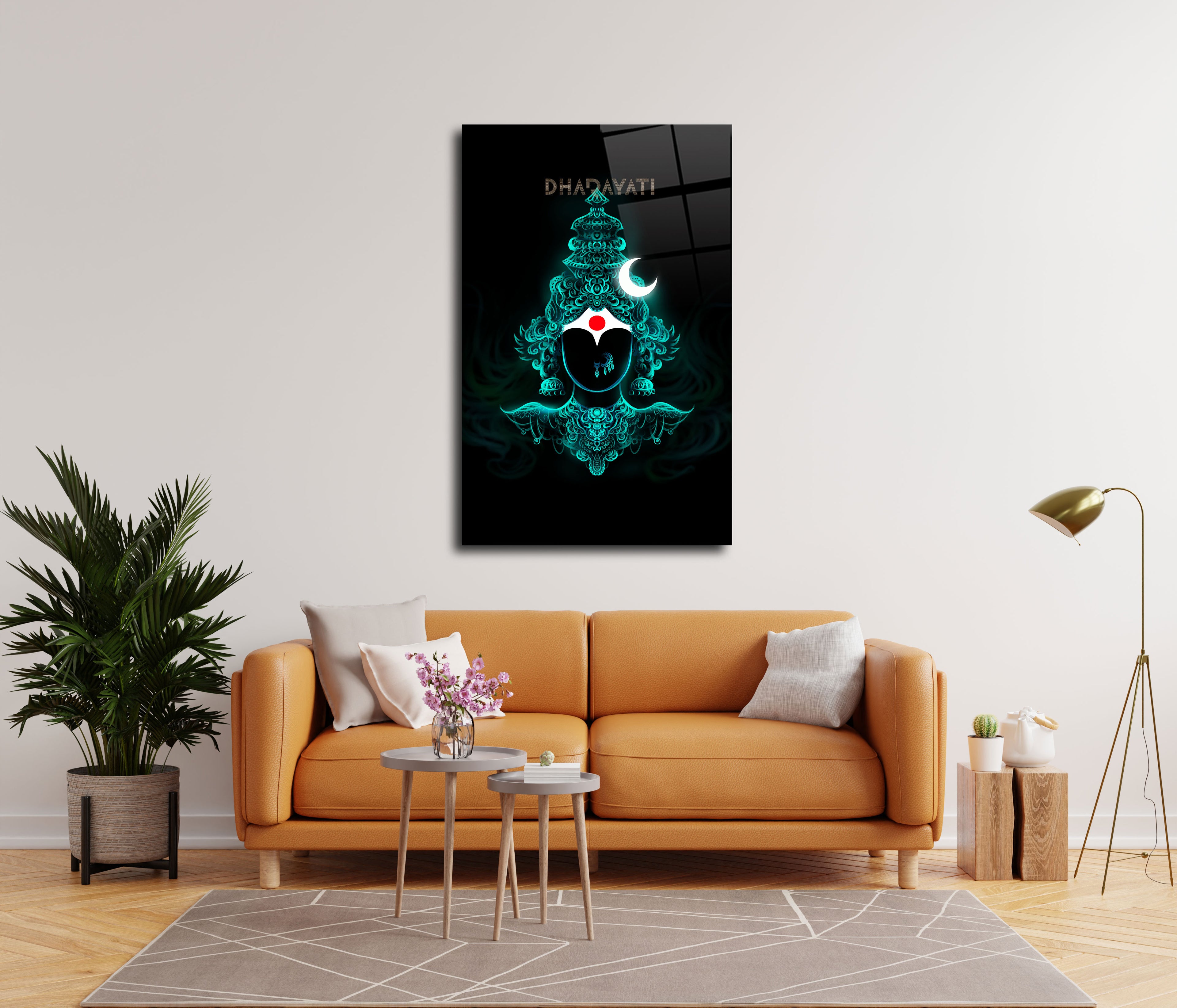 Devi Teal with Moon Glass Wall Art - Embrace the Divine Aura