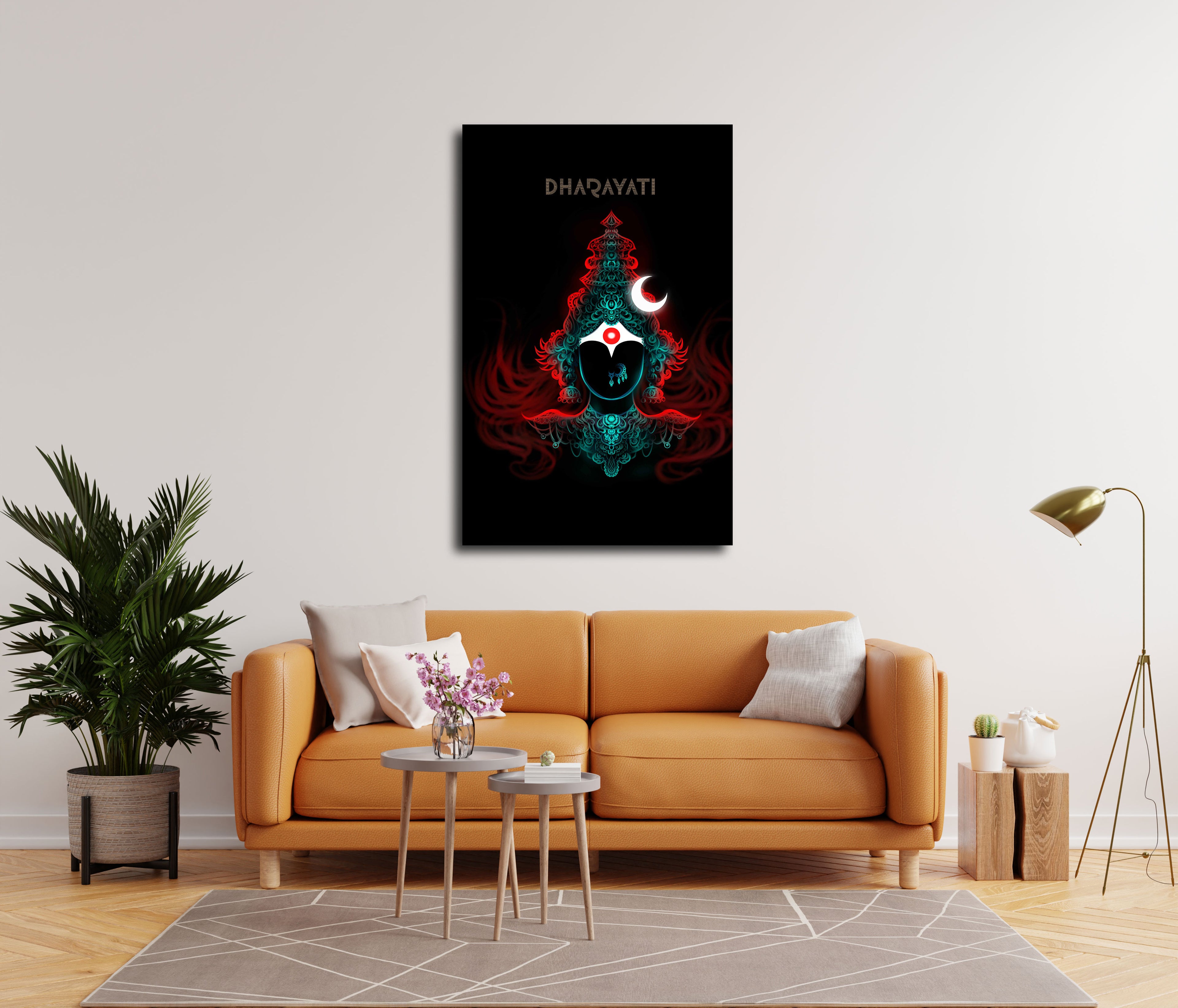 Devi in Red and Teal Glass Wall Art - Embrace Divine Grace