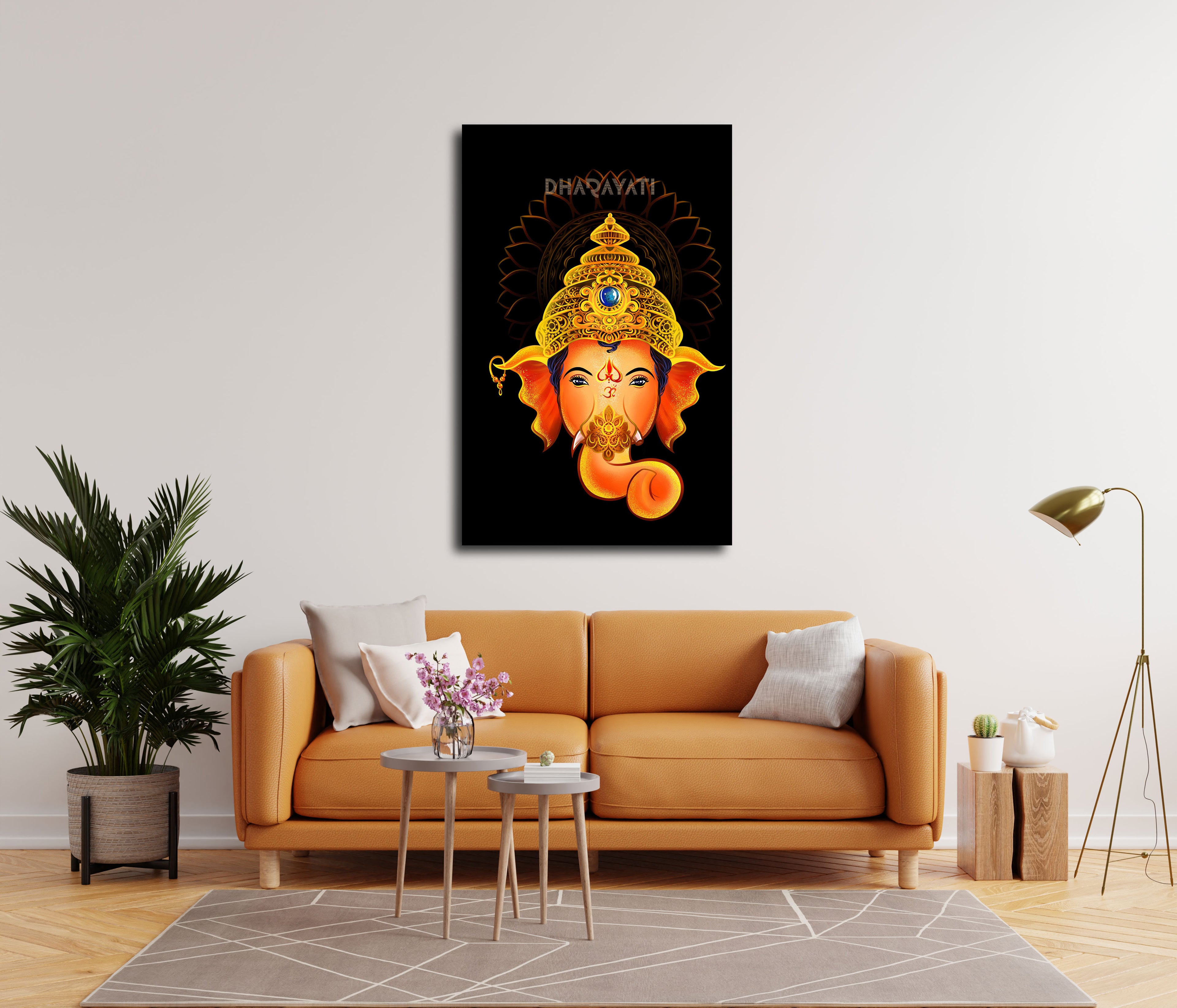 Ganesha Face with Black Background Glass Wall Art - Embrace Divine Energy