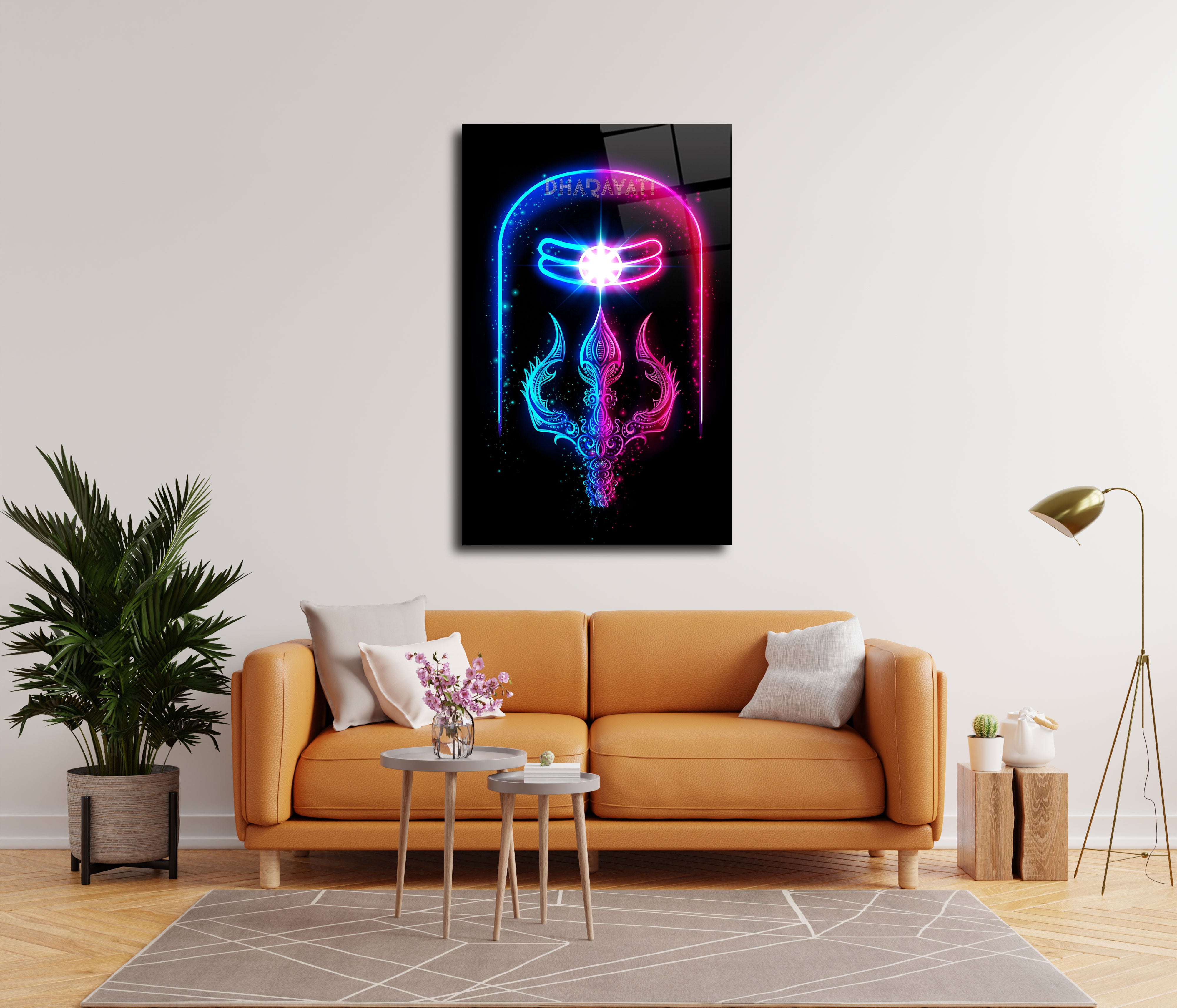 Lord Shiva Lingam and Trishul Glass Wall Art - Symbolic Divine