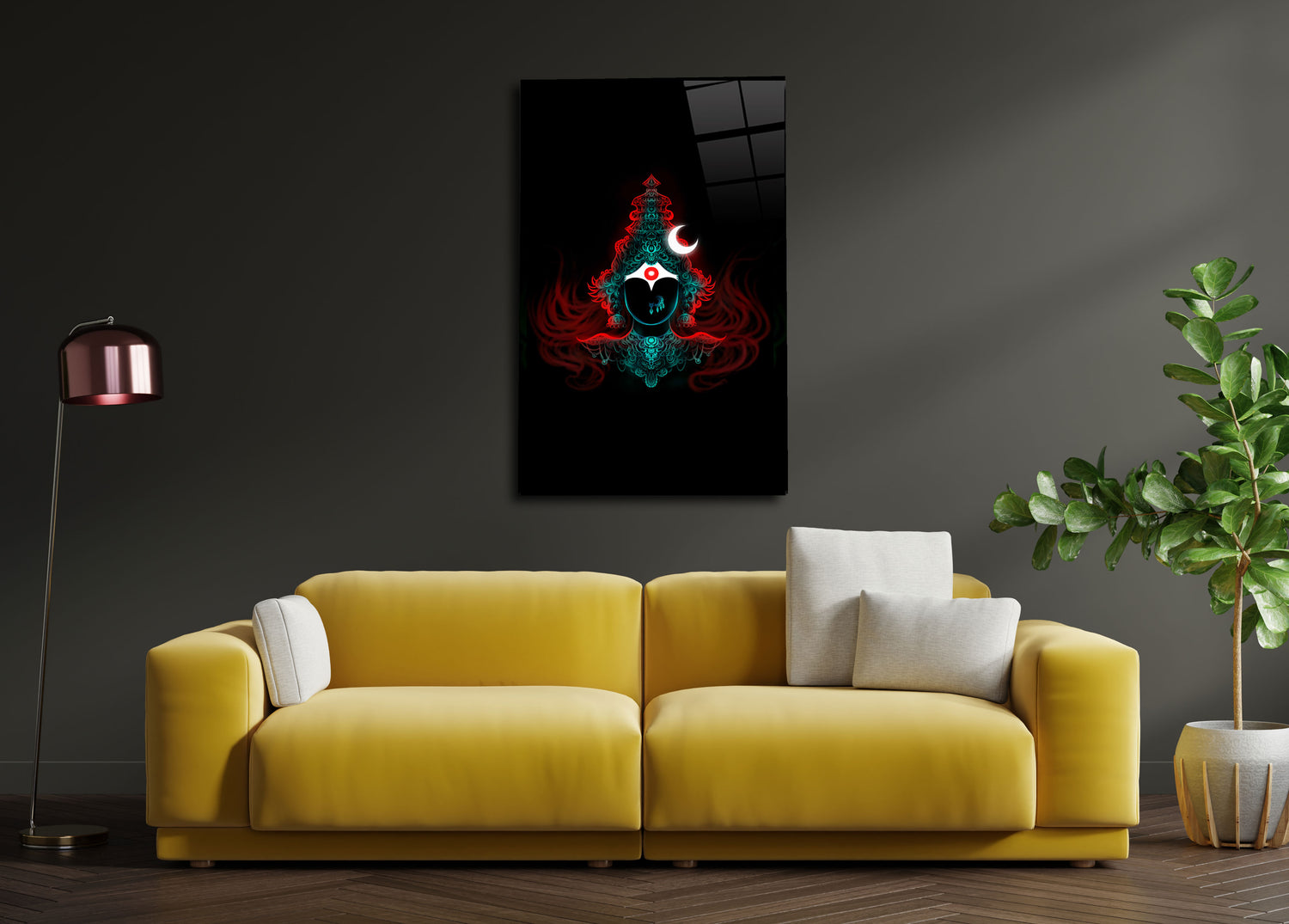 Devi in Red and Teal Glass Wall Art - Embrace Divine Grace