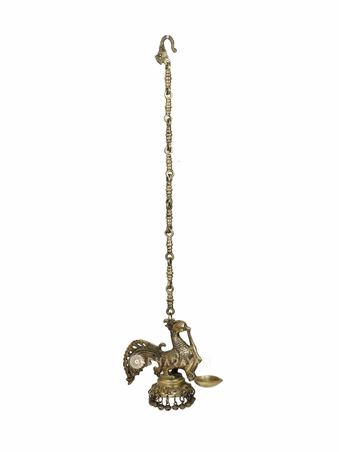 Brass Bird Chain Hanging Diya With Ghungroo Bells